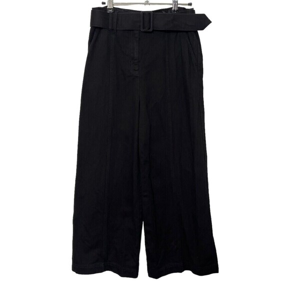 INTERMIX Franny Wide Leg Cropped Pants Belted Black Cotton Women’s Size 8 - Picture 1 of 12